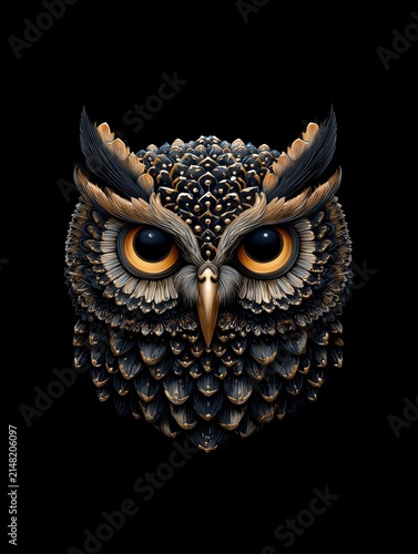 Elegant owl head artwork representing a high end brand symbolizing intrigue and delightful creativity