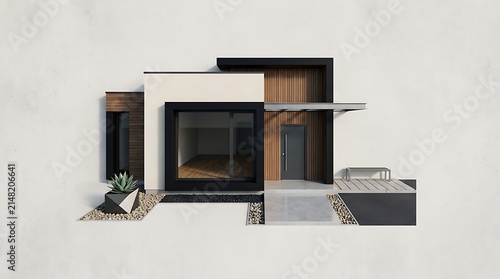 Modern minimalist house design with wooden accents and flat roof
