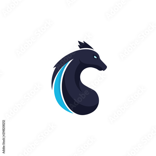 Horse head icon features a sleek dark blue silhouette paired with vibrant cyan accents to create a modern and minimalist design perfect for sports branding or creative logos in a professional company.