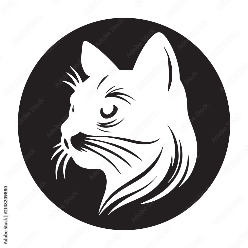 Obraz premium Minimalist Cat Head Logo in Black Circle