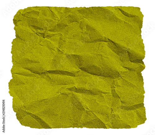 Yellow Crumpled Paper Texture Sheet, Wrinkled Vintage Kraft Paper Background, Torn Edge Paper, Distressed Rustic Parchment Texture, Textured Paper Cutout, Isolated on Transparent Background