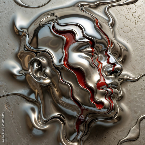Melting Liquid Mercury Human Face