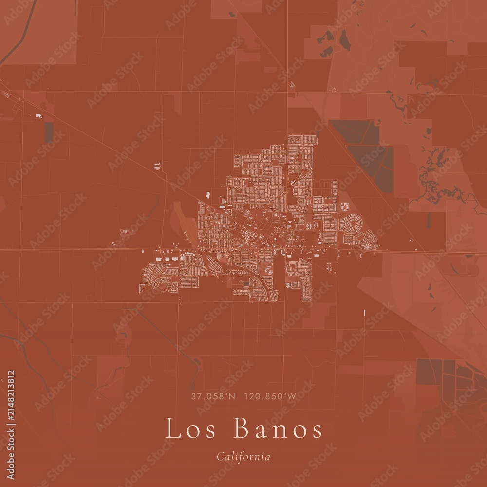 Obraz premium Terracotta Map of Los Banos, United States | Warm Earth Tone Wall Art