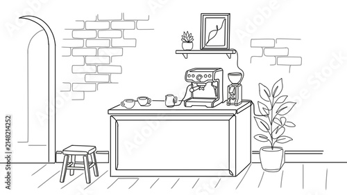 Coffee Bar Corner line art illustration