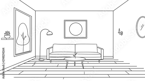 Symmetric Living Room line art sketch line art illustration