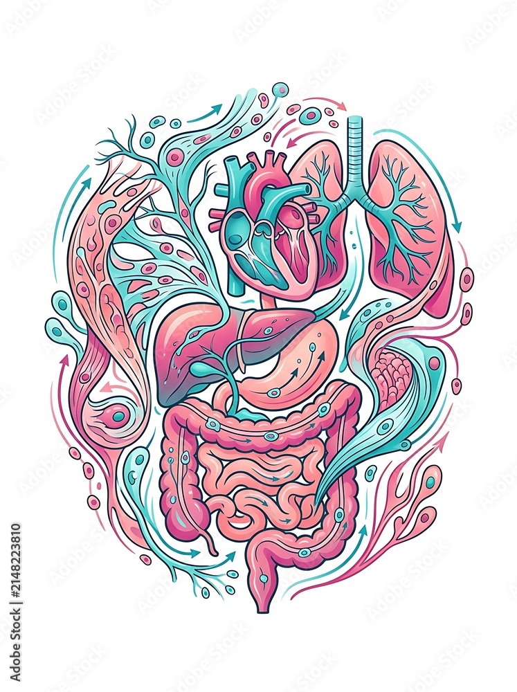 Fototapeta premium Stylized human internal organ system diagram in pastel colors