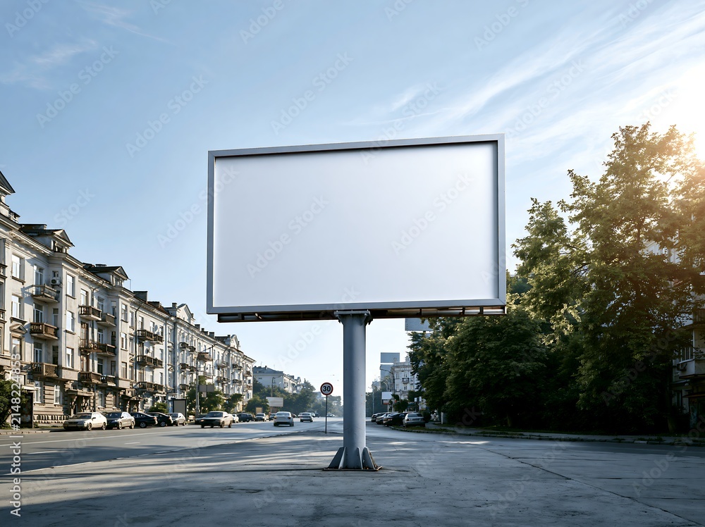 Fototapeta premium Blank billboard sign on a city street during a sunny day