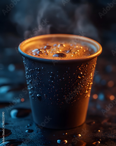 Cup of Hot Coffee on a Table with Cozy Morning Atmosphere