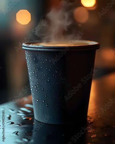 Cup of Hot Coffee on a Table with Cozy Morning Atmosphere