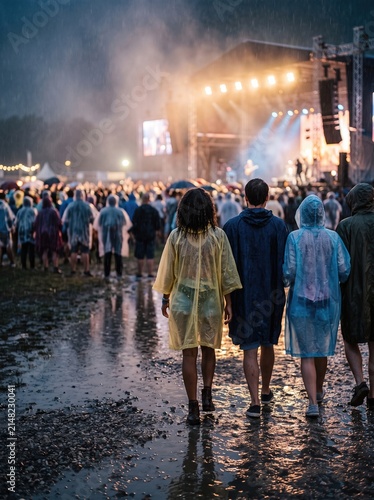 Rainy Music Festival Crowd in Colorful Ponchos