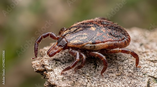 macro shot of a tick on a tree bark surface