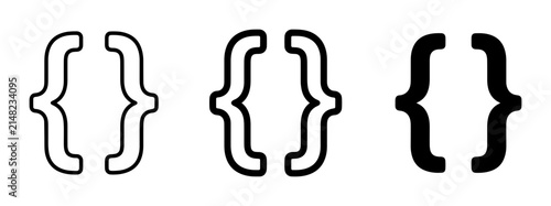 Fotografie Curly Braces Icons, Set of 3 Variations: Outline, Double Outline, Solid Black