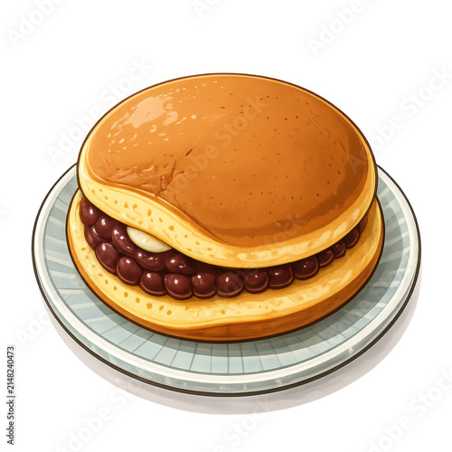 Traditional Japanese Dorayaki Pancake with Sweet Red Bean Filling Hand Painted Food Clipart Isolated on Transparent Background