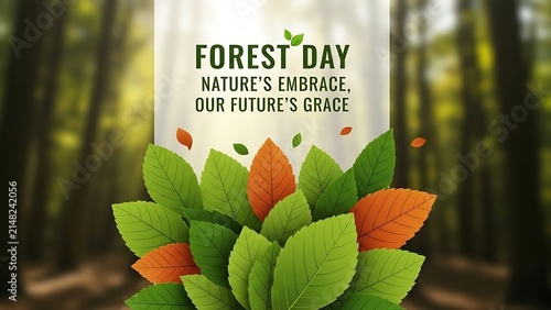 Forest Day graphic poster with layered autumn leaves.