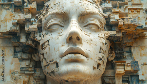Serene Face of Buddha Statue with Peaceful Expression and Spiritual Meditation