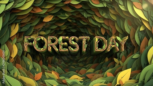 Forest Day wooden text inside colorful leaf tunnel
