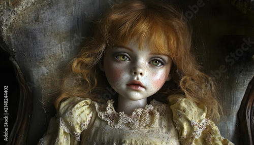 Doll Sitting on a Wooden Porch in a Cozy Outdoor Setting