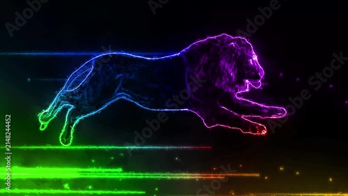 Powerful rainbow lion animation with vibrant colorful tones and bold psychedelic wildlife visuals.