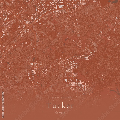 Foto Terracotta Map of Tucker, United States | Warm Earth Tone Wall Art