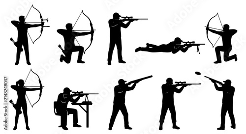 Принти на полотні Archery and Shooting Sports Silhouettes: Dynamic Poses of Athletes with Bows, Ri