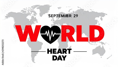 World map with heart ECG symbol, World Heart Day poster.