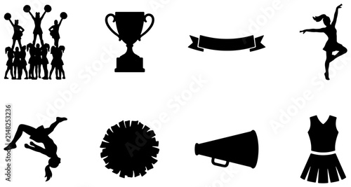 Cheerleading Silhouettes: 8 Icons for Sports, Performance, and Team Spirit, Vector Graphics for Dynamic Design
