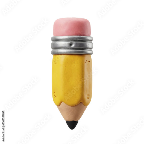Yellow pencil with pink eraser in clay style