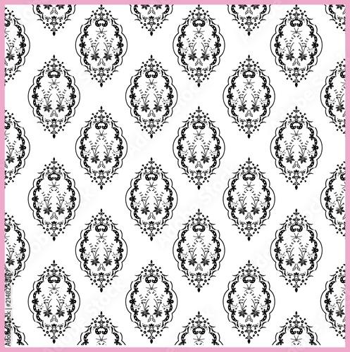 Fotografie Seamless repeating damask pattern in classic black and white with seamless