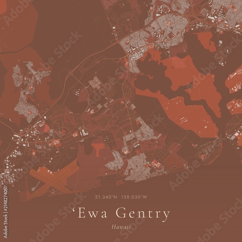 Fotografie Terracotta Map of ‘Ewa Gentry, United States | Warm Earth Tone Wall Art
