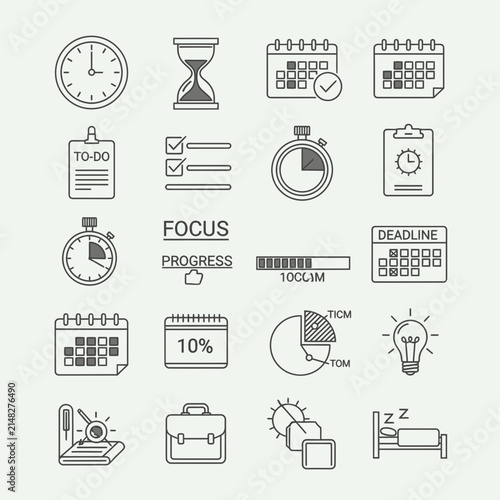 Productivity Icons: Time Management, Planning, Goals, Deadlines