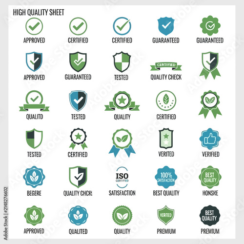 Quality Seals and Icons: Approved, Certified, Guaranteed, Tested