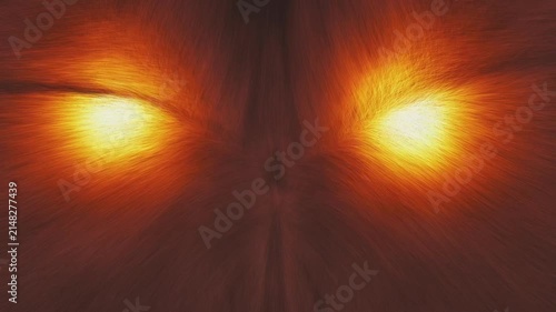 Concept animation of an evil look with glowing eyes, built from particles