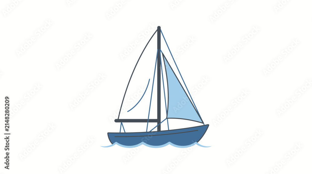 Fototapeta premium Minimalist blue sailboat illustration navigating calm waters