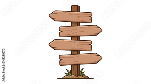 Rustic Wooden Signpost with Four Blank Arrows for Directional Choices Illustration