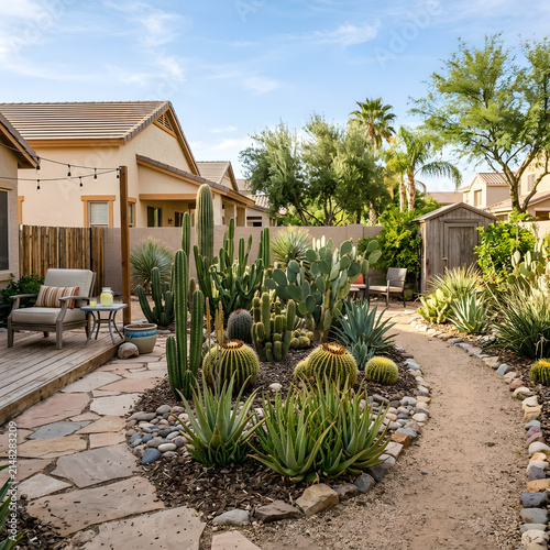 Residential garden with cactus 