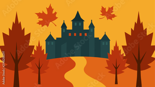 Canvastavla Autumn castle surrounded by trees