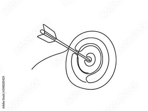 Continuous single line drawing of an arrow hitting the target