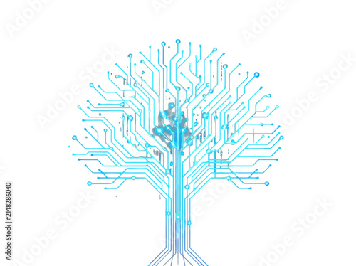 Digital tree made of blue circuit board lines