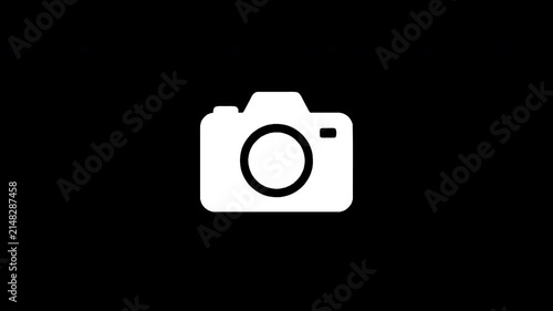 Digital camera icon animation with glitch effect on black background