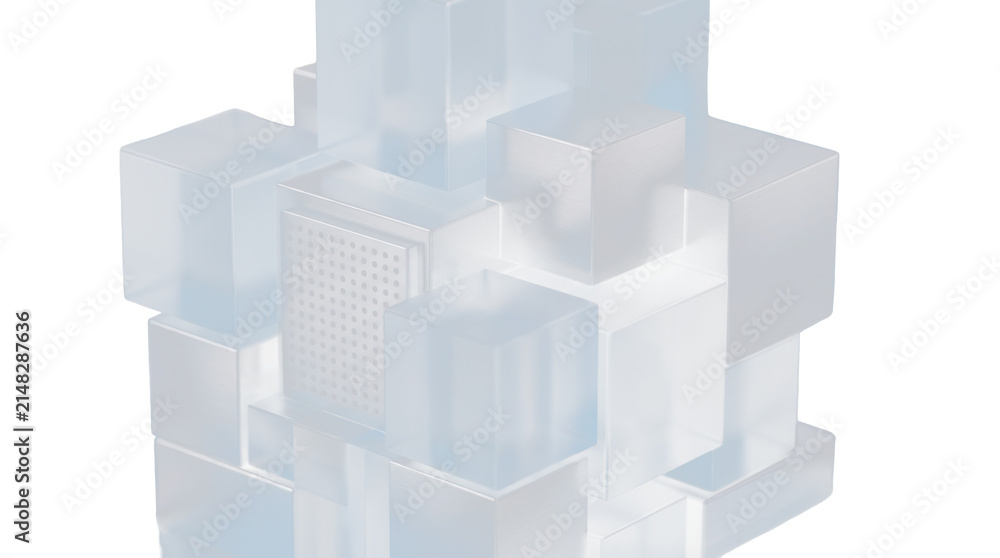 Fototapeta premium Abstract blue metallic cubes forming a structured digital technology background