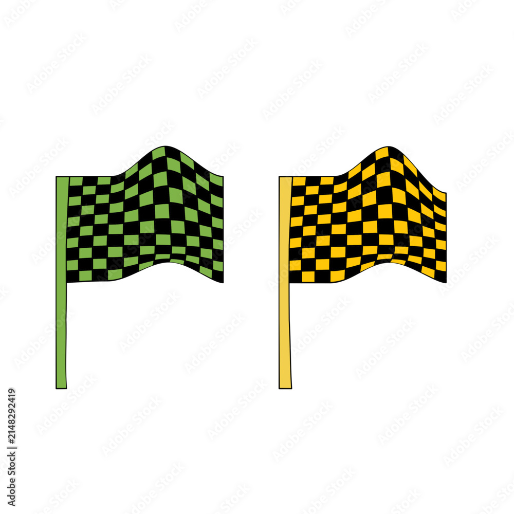 Fototapeta premium Vector checkered racing flags set,green and gold start finish line flags on white background 