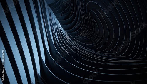 Dark Abstract Metallic Waves Artwork Glossy Curved Lines Futuristic Tunnel Motion Modern Digital Design Depth Reflection Aesthetic