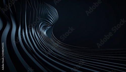Dark Abstract Metallic Waves Artwork Glossy Curved Lines Futuristic Tunnel Motion Modern Digital Design Depth Reflection Aesthetic