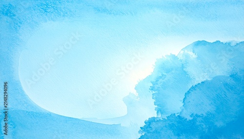 Abstract Watercolor Artwork Blue Gradient Fluid Brushstrokes Calm Waves Light Center Atmospheric Painting Creative Expression Inspiration