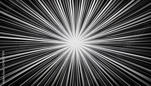 Powerful Black And White Starburst Background With Radial Rays From Bright Center Abstract Design