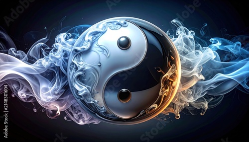 Yin Yang Symbol with Smoke and Fire Elements.