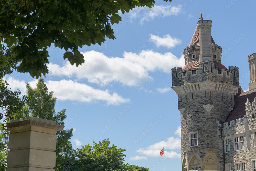 Fototapeta premium east tower at Casa Loma designed by Edward James Lennox for Sir Henry Pellatt and wife Lady Mary in fantasy gothic revival, Toronto