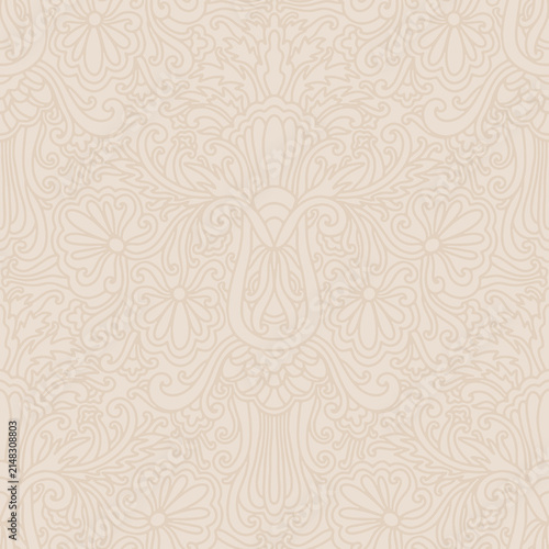 Damask style, paisley floral pattern, abstraction, swirl flowers, beige color. Seamless floral pattern-1099.