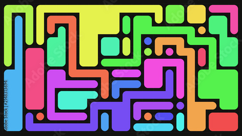 Abstract Colorful Rounded Geometric Maze Pattern on Dark Grid Background