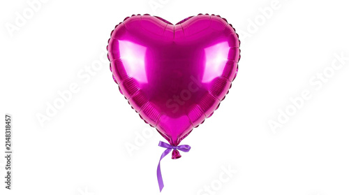 Pink heart shaped foil balloon with purple ribbon on a transparent background PNG file